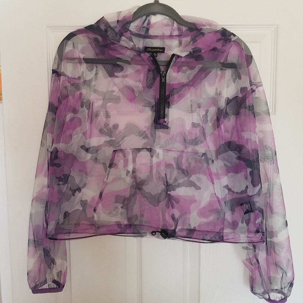 Shinestar Purple and Gray Sheer Mesh Jacket. Top.